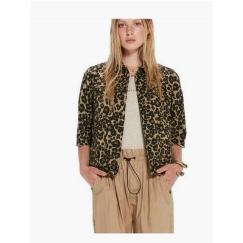 NWT‎ Scotch Soda Leopard Print Denim Jacket Women's 3/4 Sleeve Button Front S